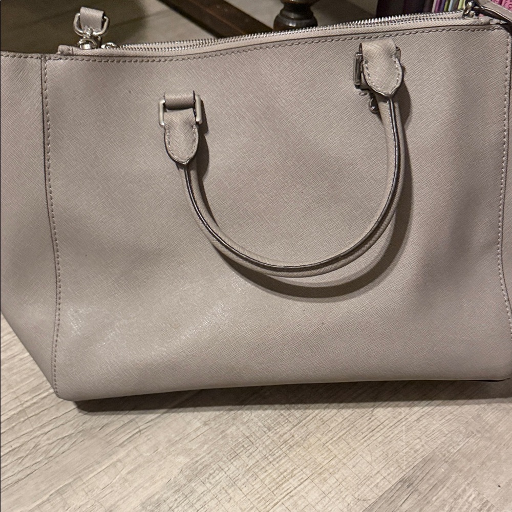 Michael Kors Taupe Saffiano Leather Satchel with MK Charm - Picture 3 of 3